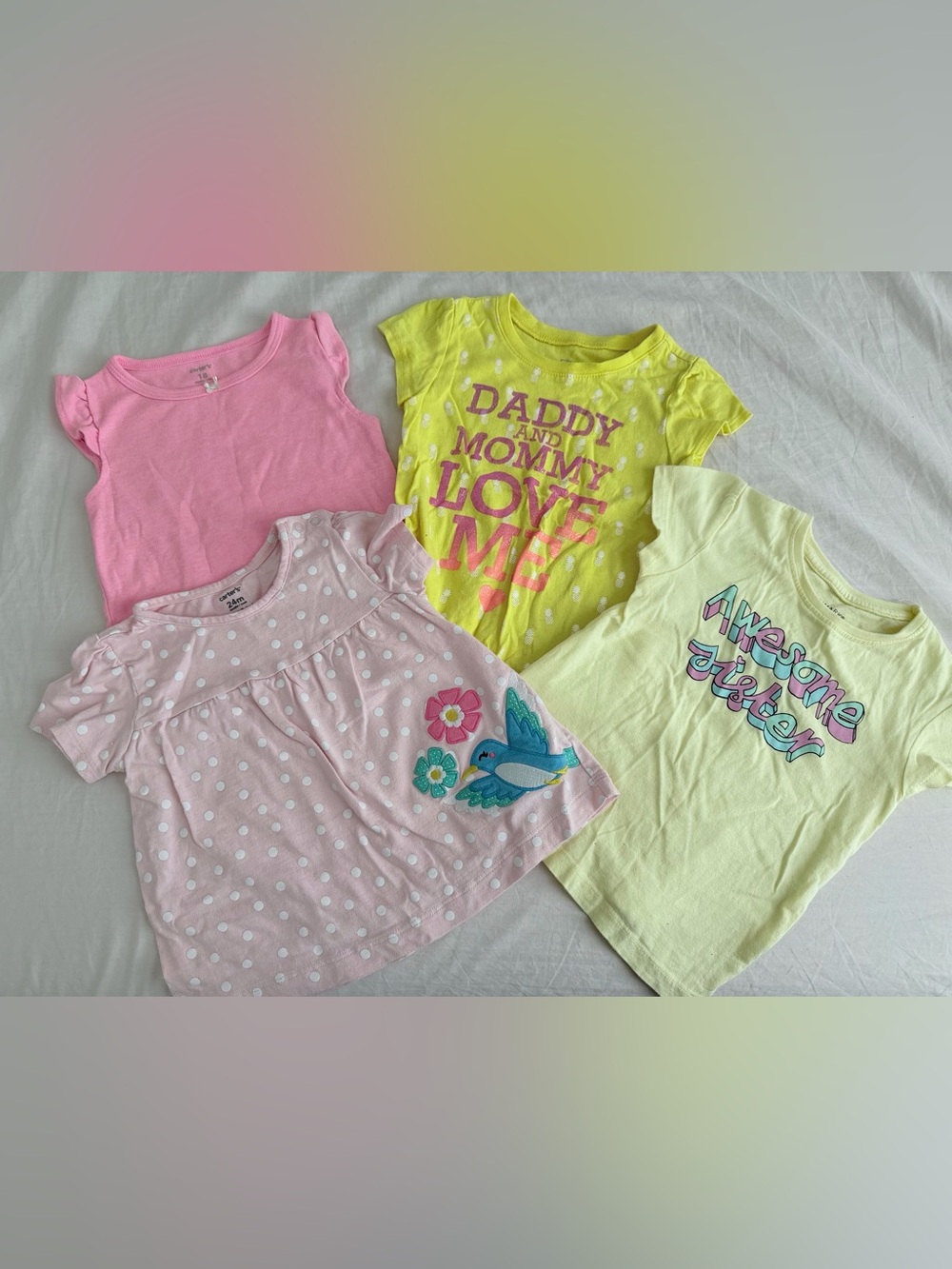 Baby girl's Mixed Short Sleeve Tees & Peplum Top - Pink & Yellow
